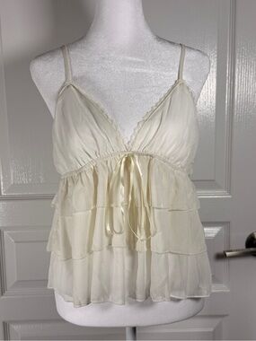 Women’s Cream Ruffled Satin-Trim Camisole
